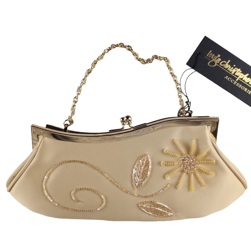 Vintage Inge Christopher Yellow Beaded Clutch Gold Tone‎ Shoulder Chain NWT